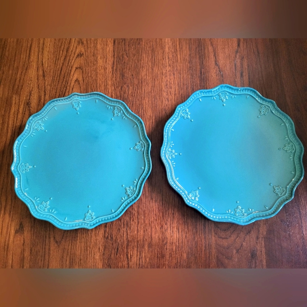 The Pioneer Woman Farmhouse Lace Teal 10.75" Stoneware Dinner Plates, Set Of 2